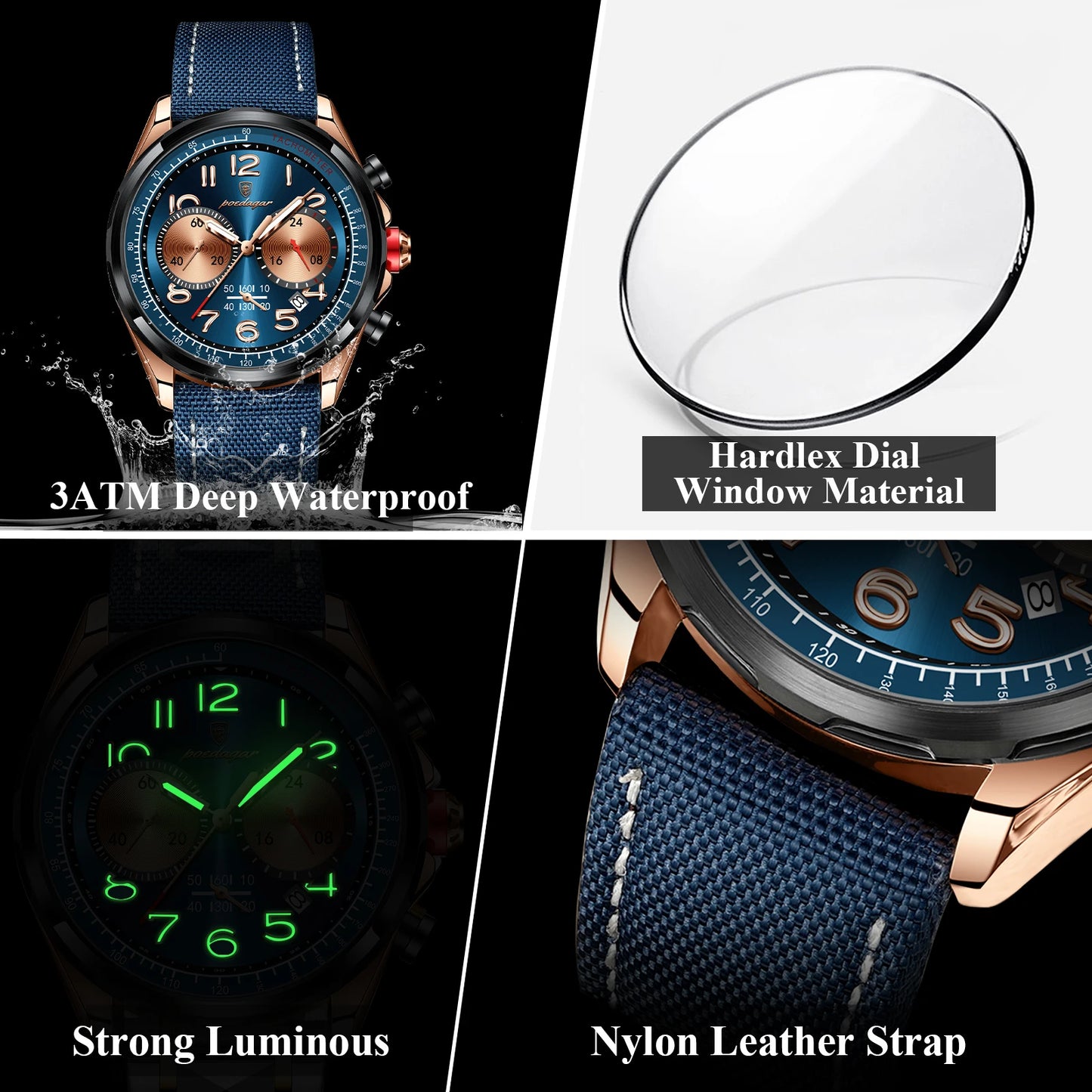 POEDAGAR Luxury Watch Men Quartz Waterproof