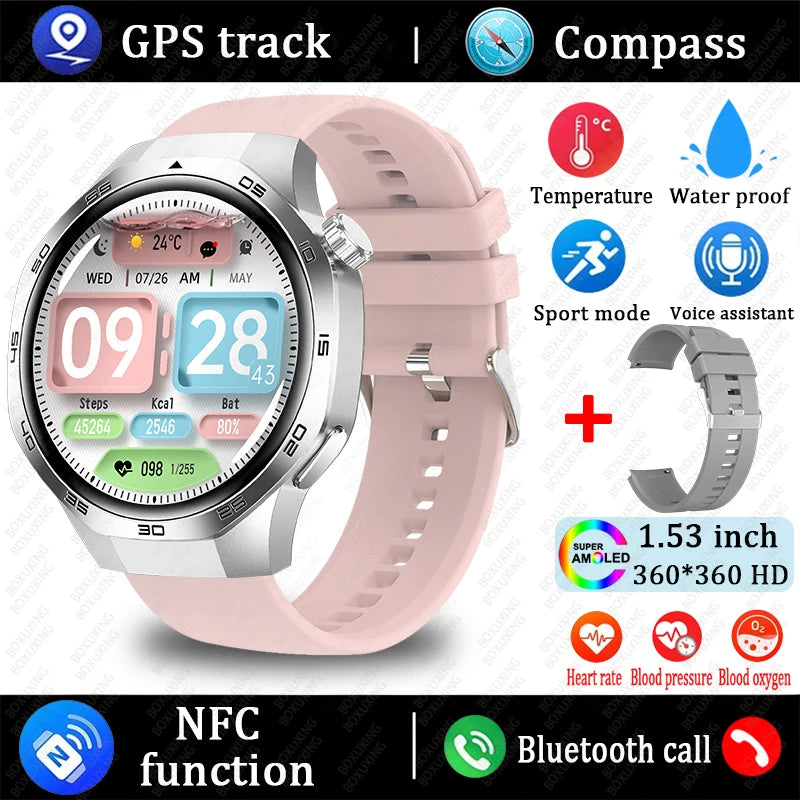 For Huawei Xiaomi GT5 Pro Smart Watch Men AMOLED HD Screen GPS NFC Heart Rate Bluetooth Call IP68 Waterproof SmartWatch 2025 New