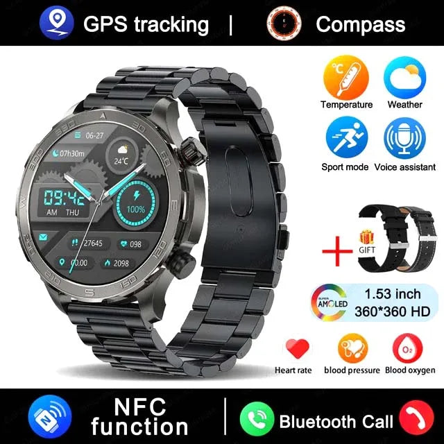 2025 New Bluetooth Call Smart Watch Men For Huawei AMOLED HD Large Screen Heart Rate NFC IP68 Waterproof GPS Sports Smart Watch