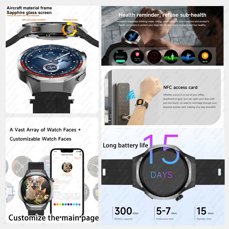 For Huawei Xiaomi GT5 Pro Smart Watch Men AMOLED HD Screen GPS NFC Heart Rate Bluetooth Call IP68 Waterproof SmartWatch 2025 New