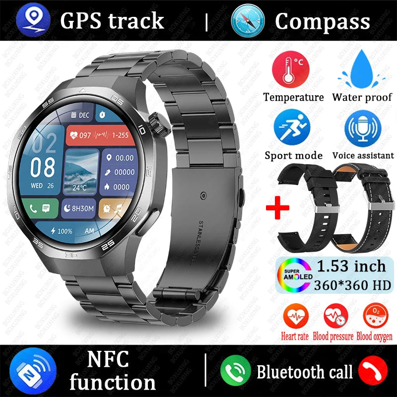 For Huawei Xiaomi GT5 Pro Smart Watch Men AMOLED HD Screen GPS NFC Heart Rate Bluetooth Call IP68 Waterproof SmartWatch 2025 New