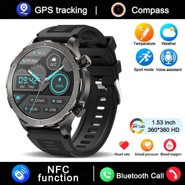 2025 New Bluetooth Call Smart Watch Men For Huawei AMOLED HD Large Screen Heart Rate NFC IP68 Waterproof GPS Sports Smart Watch