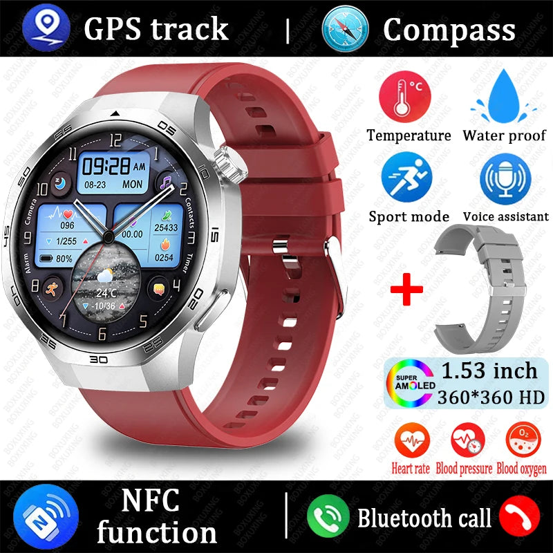 For Huawei Xiaomi GT5 Pro Smart Watch Men AMOLED HD Screen GPS NFC Heart Rate Bluetooth Call IP68 Waterproof SmartWatch 2025 New