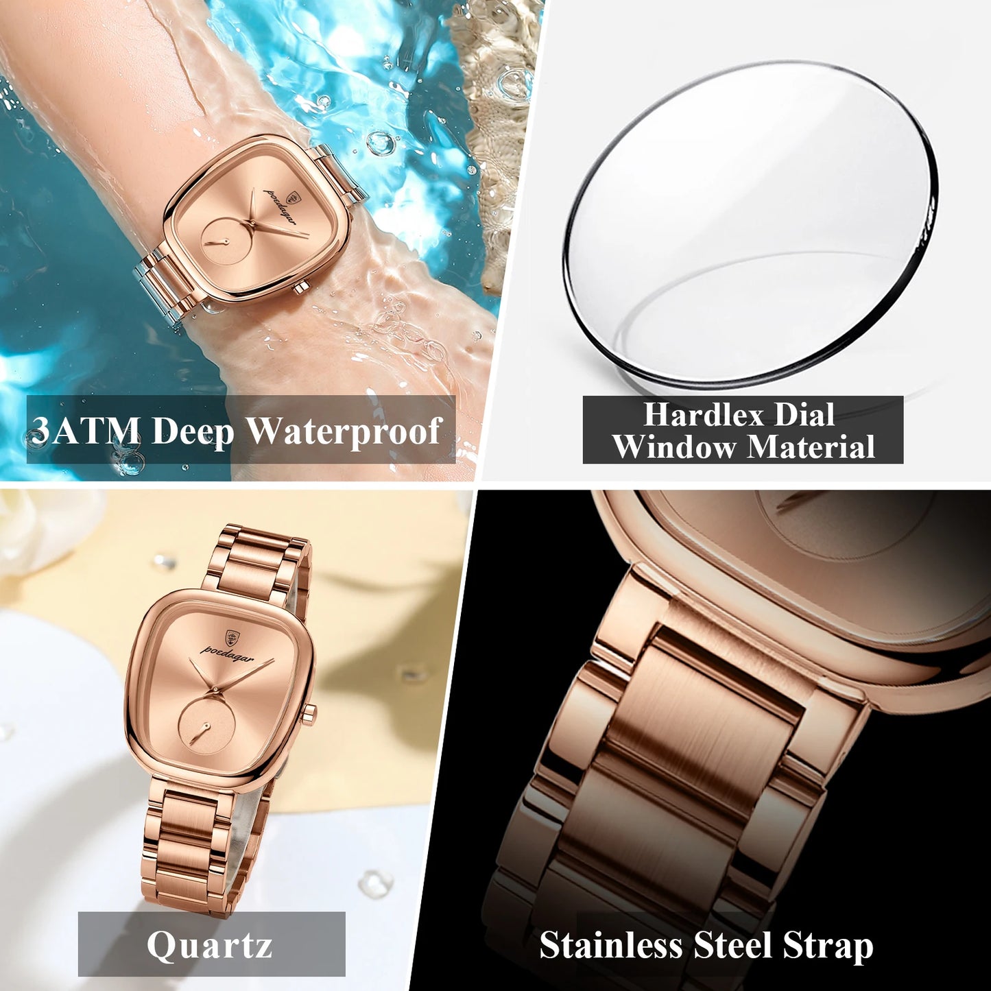 POEDAGAR Luxury Ladies Watch Stainless Steel Waterproof Quartz Watch for Woman