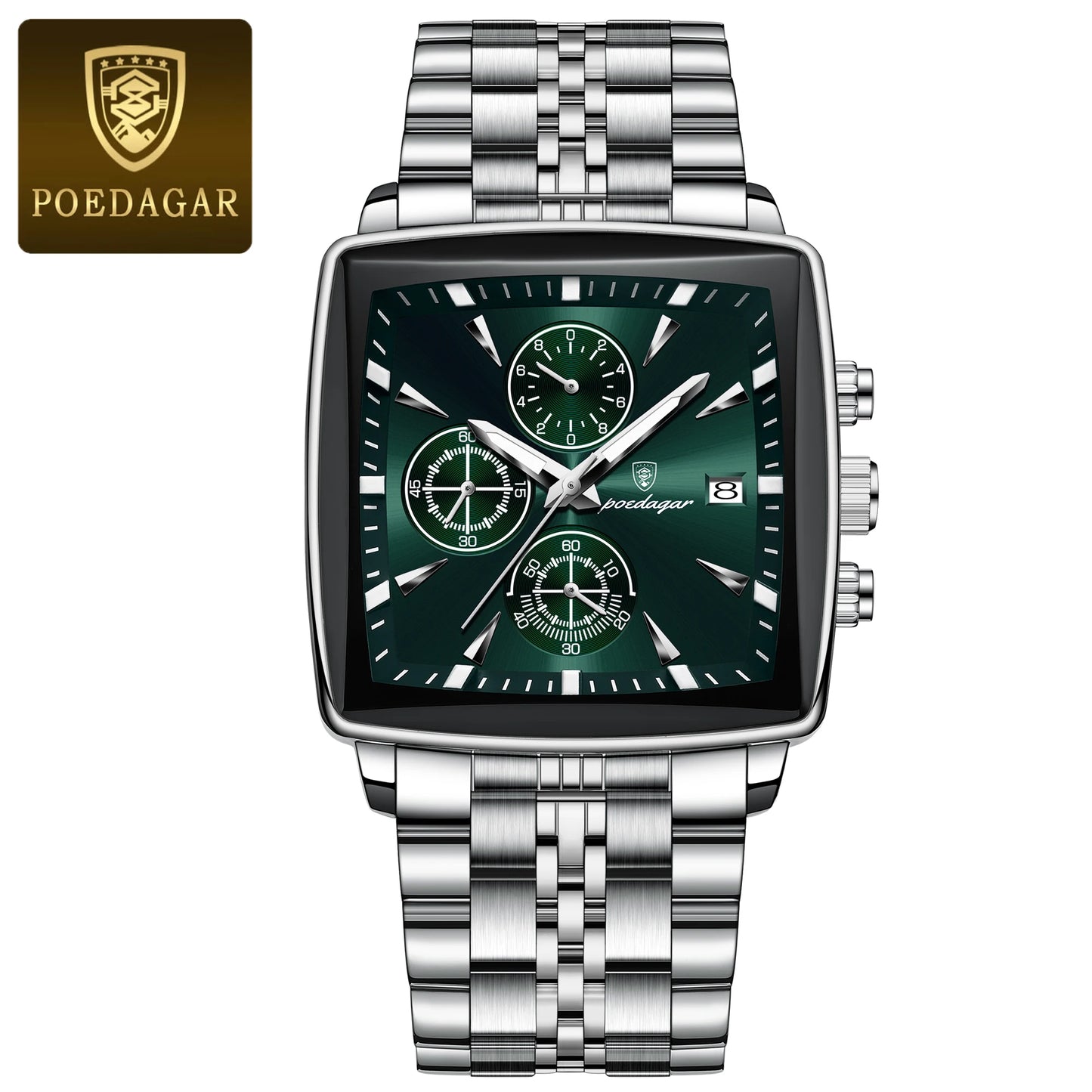 POEDAGAR Original Square Men Clock Waterproof