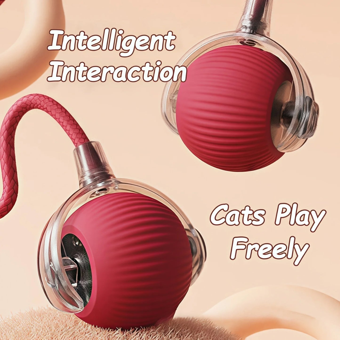 Cat Interactive Ball Toy Automatic Rolling Ball Faux Tail Rechargeable Smart Pet Electric Toy Dog Cat Training Imitate Mouse