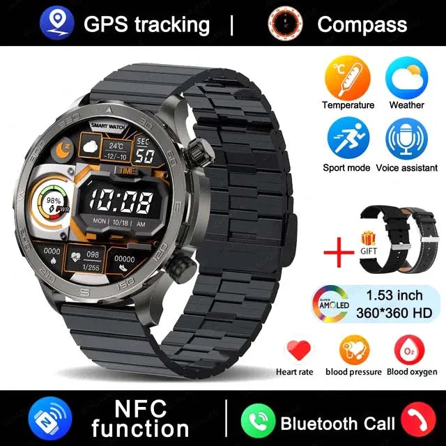 2025 New Bluetooth Call Smart Watch Men For Huawei AMOLED HD Large Screen Heart Rate NFC IP68 Waterproof GPS Sports Smart Watch