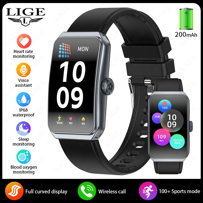 LIGE 2025 New 1.47 Inch HD Curved Smart Watch Men Women Bluetooth AI Call Fitness Tracker Waterproof Android IOS