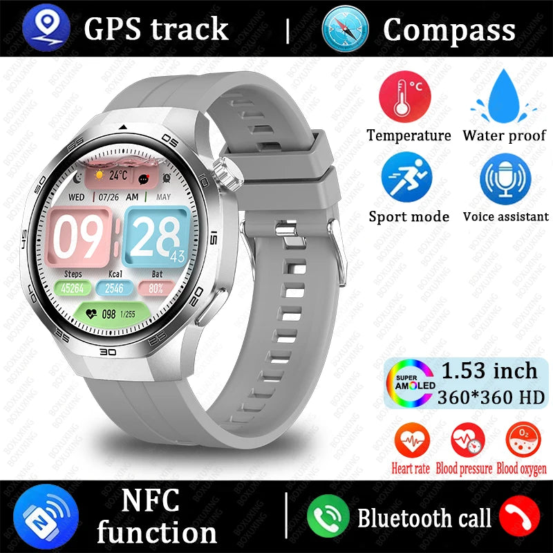 For Huawei Xiaomi GT5 Pro Smart Watch Men AMOLED HD Screen GPS NFC Heart Rate Bluetooth Call IP68 Waterproof SmartWatch 2025 New