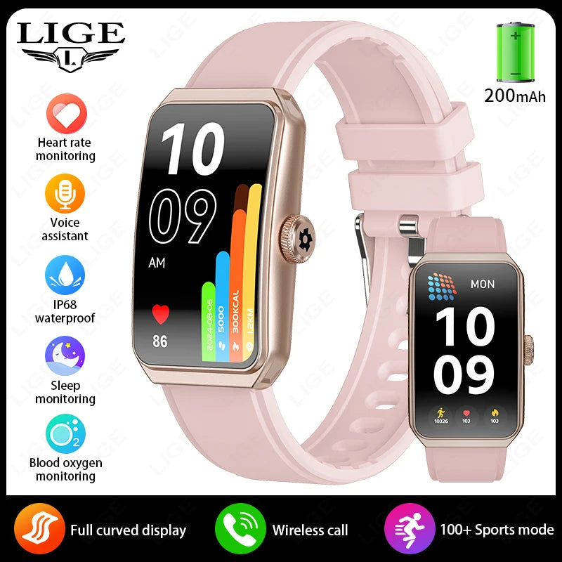 LIGE 2025 New 1.47 Inch HD Curved Smart Watch Men Women Bluetooth AI Call Fitness Tracker Waterproof Android IOS