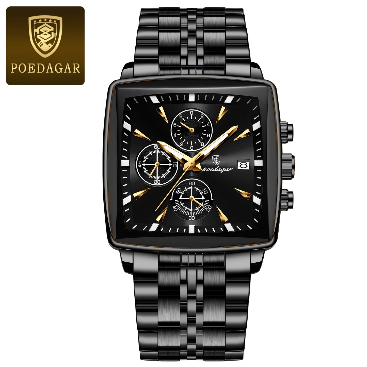 POEDAGAR Original Square Men Clock Waterproof