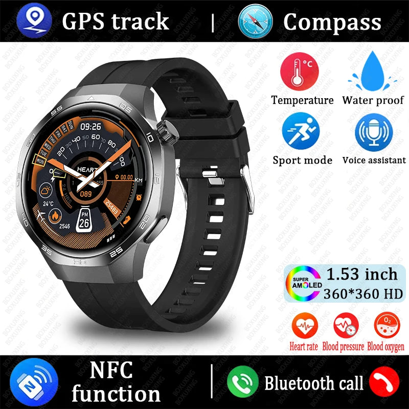 For Huawei Xiaomi GT5 Pro Smart Watch Men AMOLED HD Screen GPS NFC Heart Rate Bluetooth Call IP68 Waterproof SmartWatch 2025 New