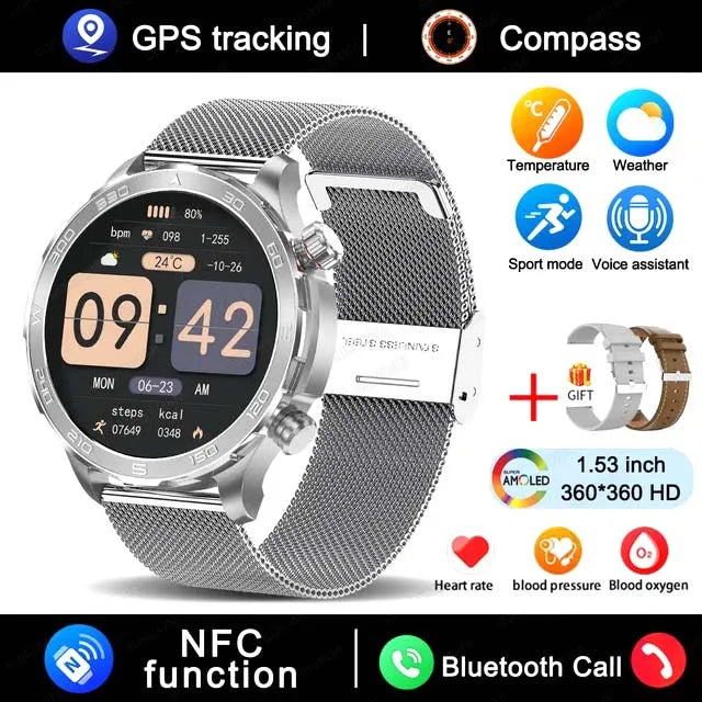 2025 New Bluetooth Call Smart Watch Men For Huawei AMOLED HD Large Screen Heart Rate NFC IP68 Waterproof GPS Sports Smart Watch