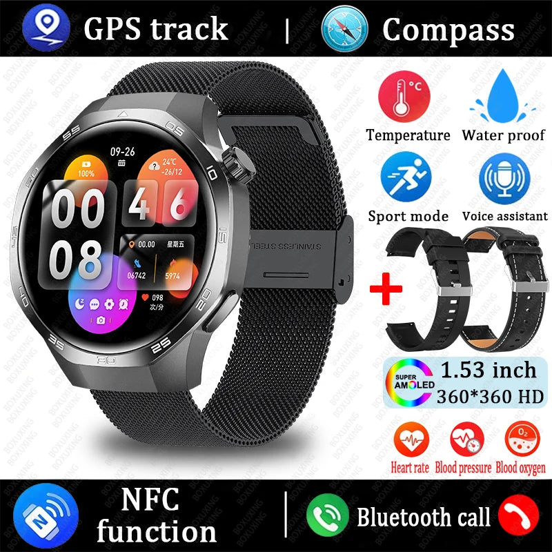 For Huawei Xiaomi GT5 Pro Smart Watch Men AMOLED HD Screen GPS NFC Heart Rate Bluetooth Call IP68 Waterproof SmartWatch 2025 New