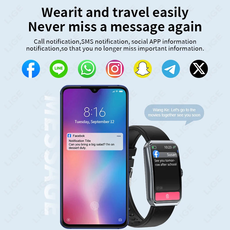 LIGE 2025 New 1.47 Inch HD Curved Smart Watch Men Women Bluetooth AI Call Fitness Tracker Waterproof Android IOS