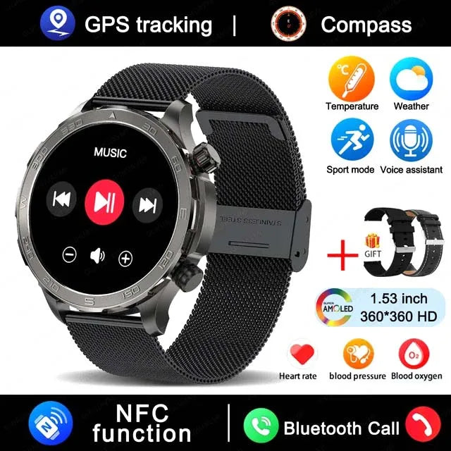 2025 New Bluetooth Call Smart Watch Men For Huawei AMOLED HD Large Screen Heart Rate NFC IP68 Waterproof GPS Sports Smart Watch