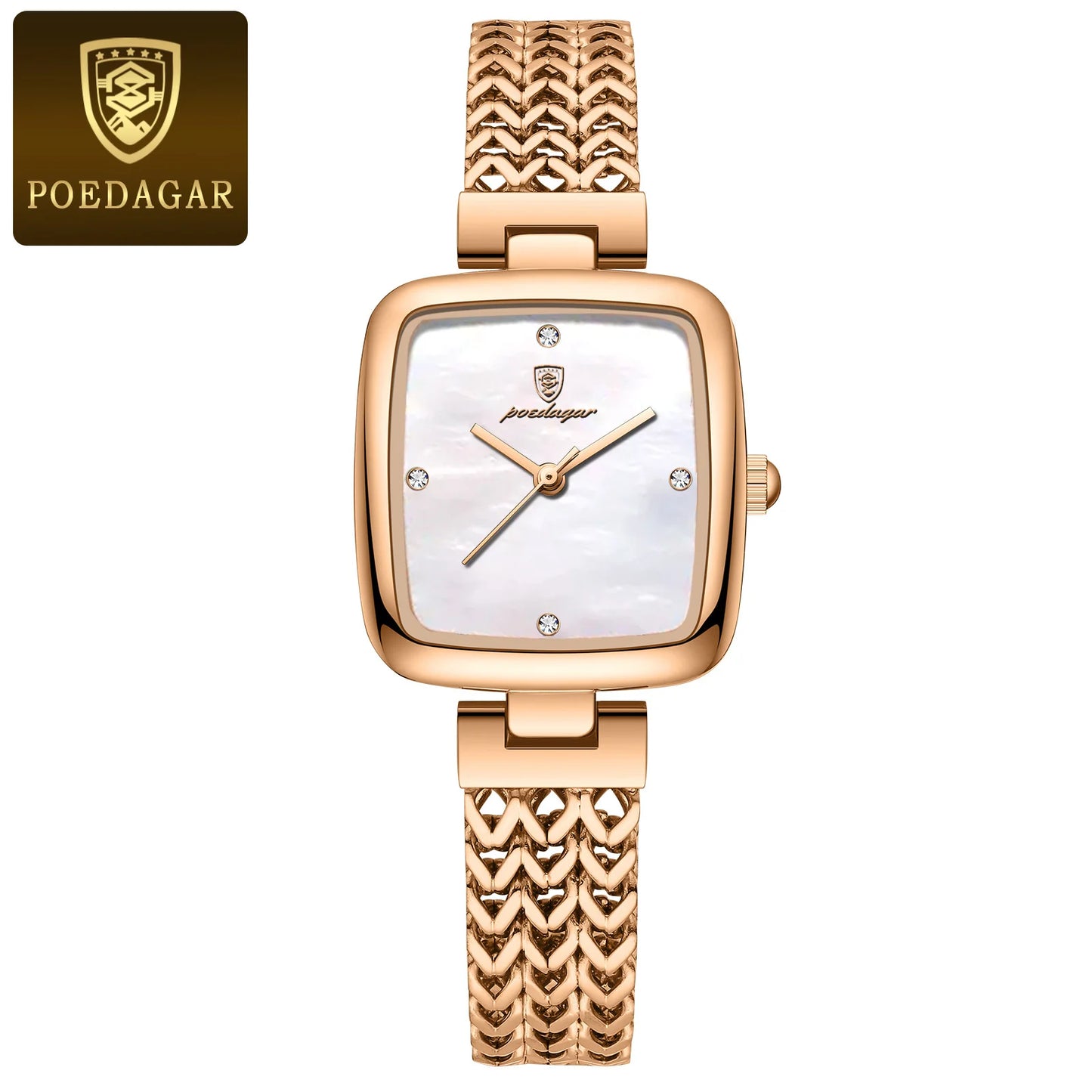 POEDAGAR Luxury Square Watch for Woman Waterproof