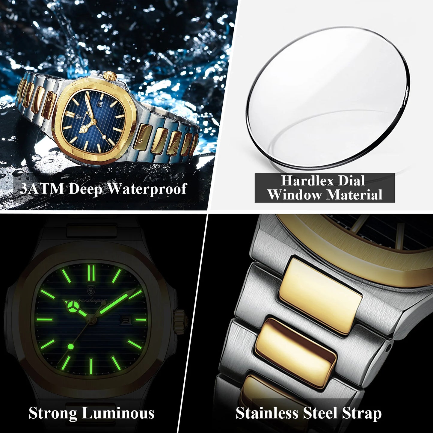 POEDAGAR Luxury Square Watch for Woman Waterproof