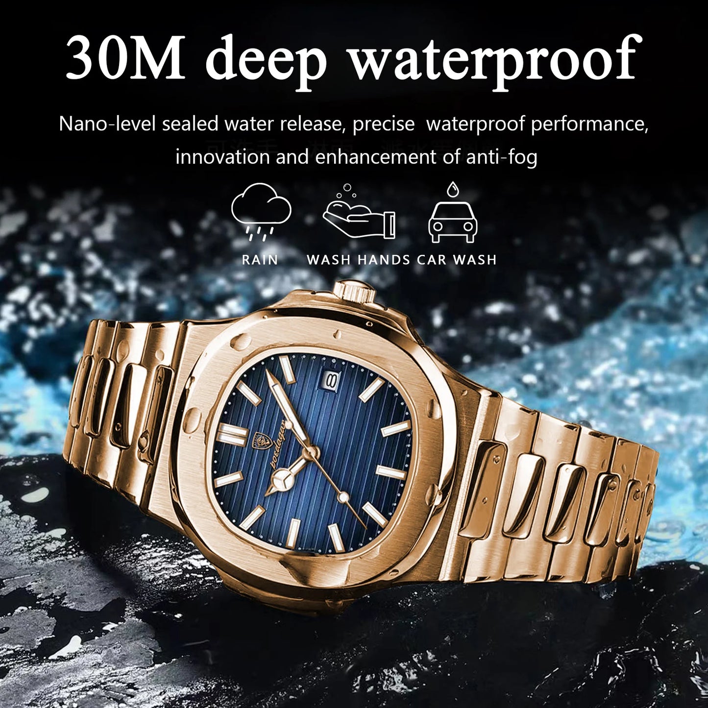 POEDAGAR Luxury Man Wristwatch Business  Waterproof