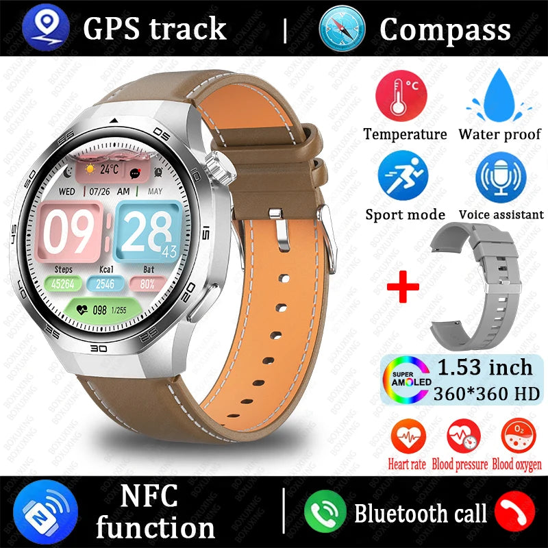 For Huawei Xiaomi GT5 Pro Smart Watch Men AMOLED HD Screen GPS NFC Heart Rate Bluetooth Call IP68 Waterproof SmartWatch 2025 New