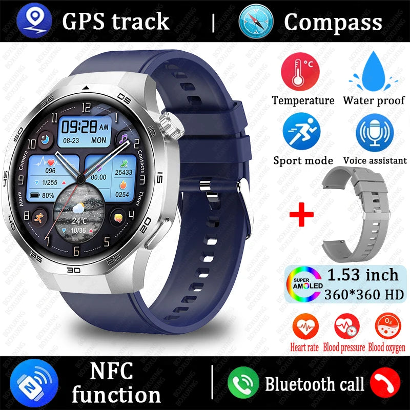 For Huawei Xiaomi GT5 Pro Smart Watch Men AMOLED HD Screen GPS NFC Heart Rate Bluetooth Call IP68 Waterproof SmartWatch 2025 New