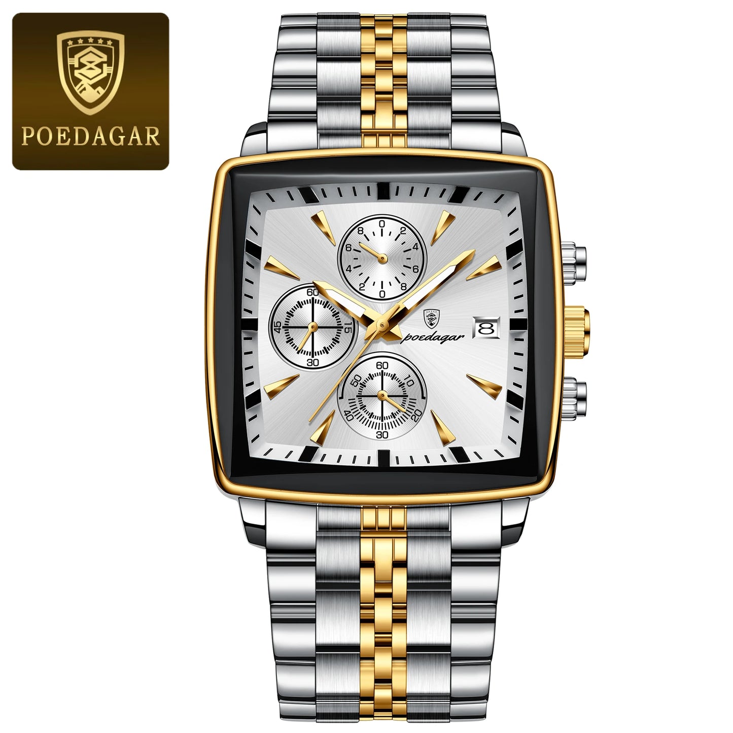 POEDAGAR Original Square Men Clock Waterproof