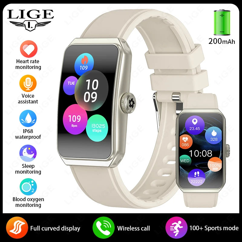 LIGE 2025 New 1.47 Inch HD Curved Smart Watch Men Women Bluetooth AI Call Fitness Tracker Waterproof Android IOS