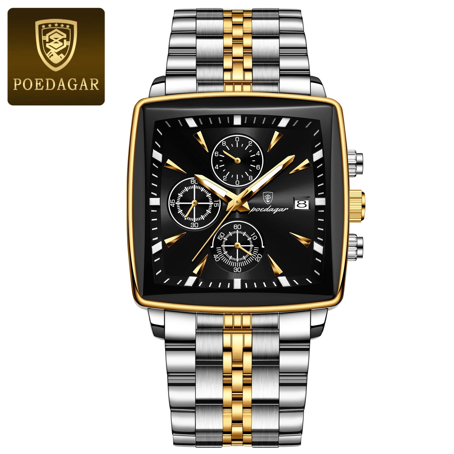 POEDAGAR Original Square Men Clock Waterproof