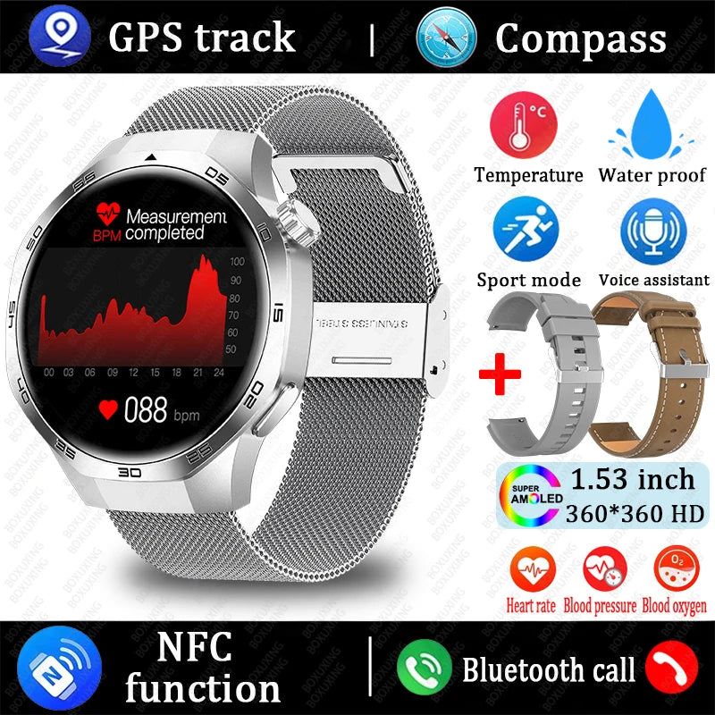 For Huawei Xiaomi GT5 Pro Smart Watch Men AMOLED HD Screen GPS NFC Heart Rate Bluetooth Call IP68 Waterproof SmartWatch 2025 New