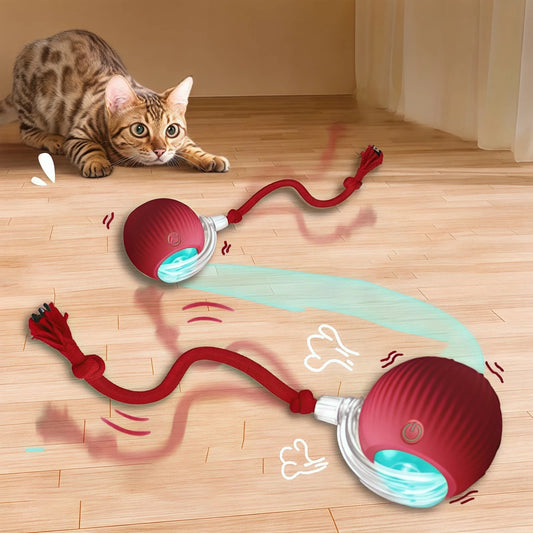 Cat Interactive Ball Toy Automatic Rolling Ball Faux Tail Rechargeable Smart Pet Electric Toy Dog Cat Training Imitate Mouse