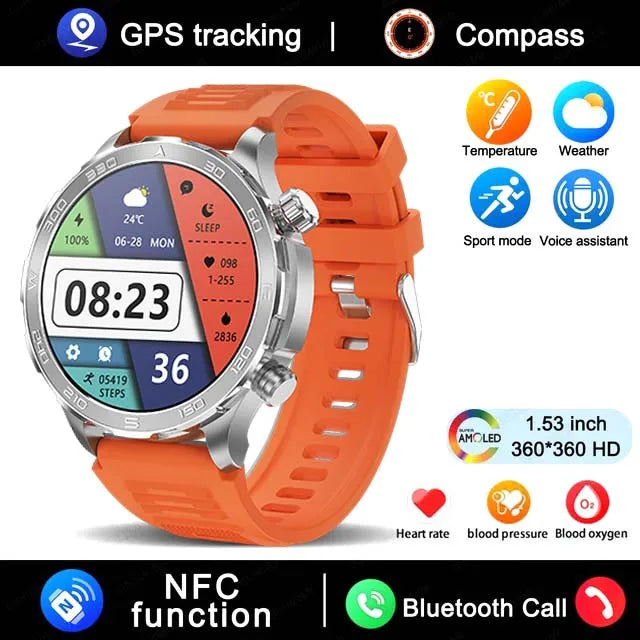 2025 New Bluetooth Call Smart Watch Men For Huawei AMOLED HD Large Screen Heart Rate NFC IP68 Waterproof GPS Sports Smart Watch