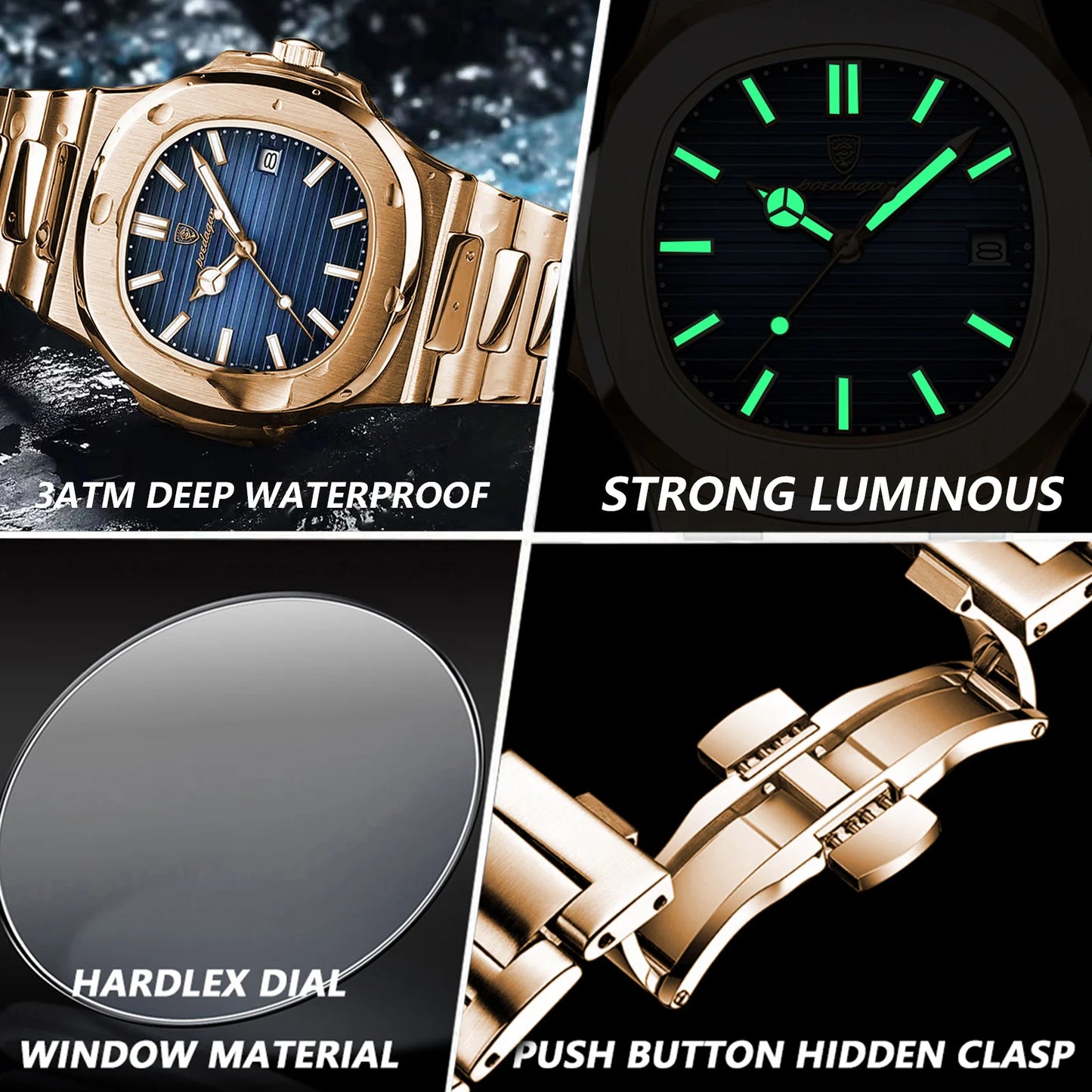 POEDAGAR Luxury Man Wristwatch Business  Waterproof