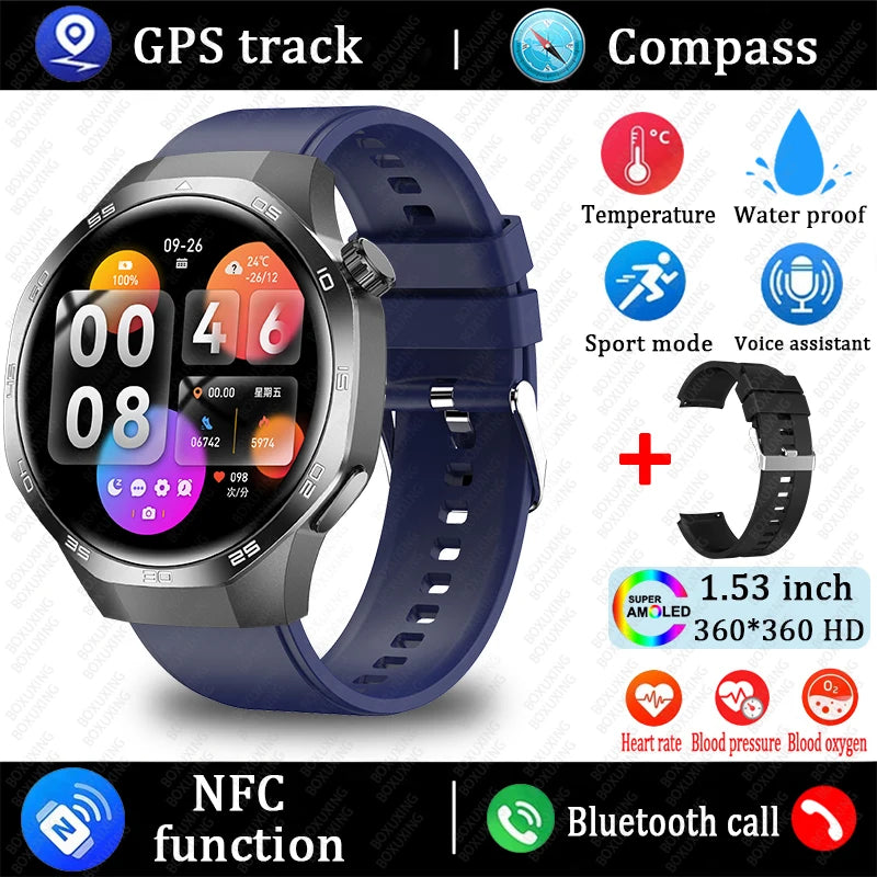 For Huawei Xiaomi GT5 Pro Smart Watch Men AMOLED HD Screen GPS NFC Heart Rate Bluetooth Call IP68 Waterproof SmartWatch 2025 New