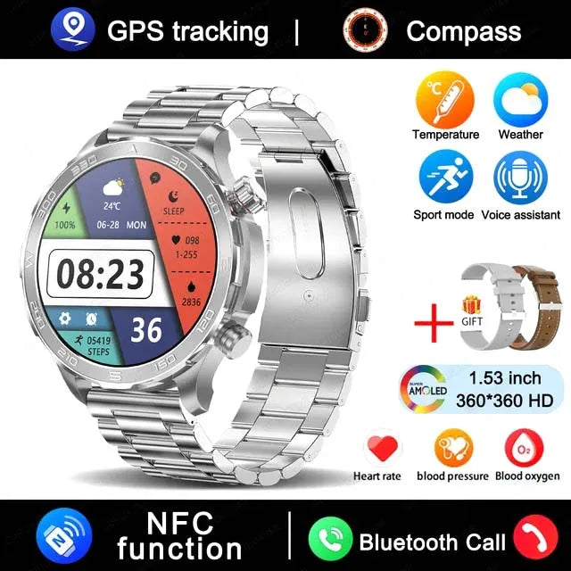 2025 New Bluetooth Call Smart Watch Men For Huawei AMOLED HD Large Screen Heart Rate NFC IP68 Waterproof GPS Sports Smart Watch