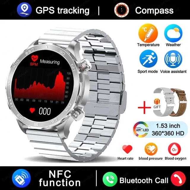 2025 New Bluetooth Call Smart Watch Men For Huawei AMOLED HD Large Screen Heart Rate NFC IP68 Waterproof GPS Sports Smart Watch