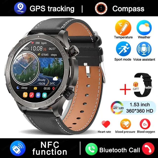 2025 New Bluetooth Call Smart Watch Men For Huawei AMOLED HD Large Screen Heart Rate NFC IP68 Waterproof GPS Sports Smart Watch