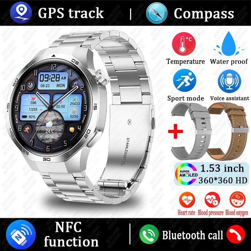 For Huawei Xiaomi GT5 Pro Smart Watch Men AMOLED HD Screen GPS NFC Heart Rate Bluetooth Call IP68 Waterproof SmartWatch 2025 New