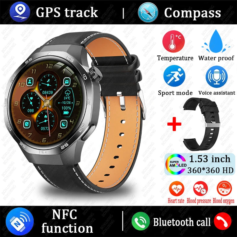 For Huawei Xiaomi GT5 Pro Smart Watch Men AMOLED HD Screen GPS NFC Heart Rate Bluetooth Call IP68 Waterproof SmartWatch 2025 New