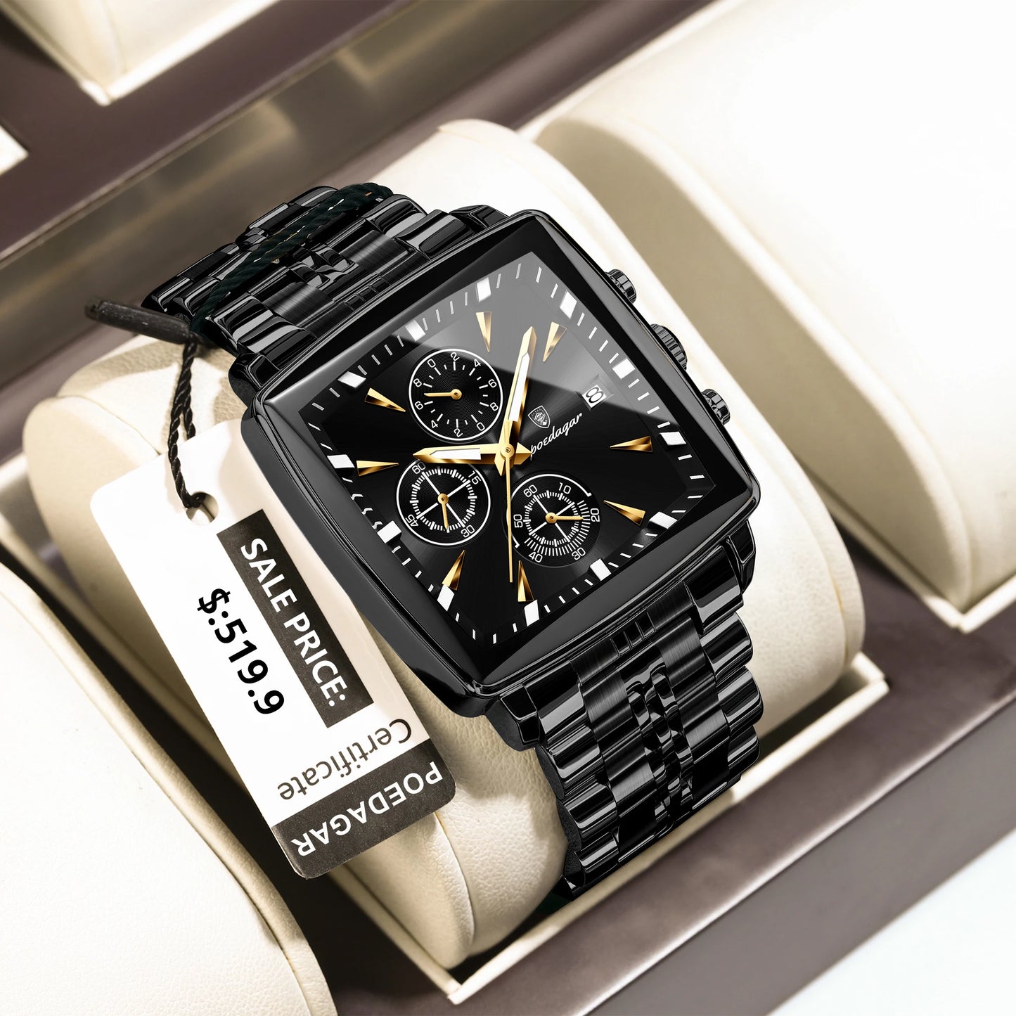 POEDAGAR Original Square Men Clock Waterproof