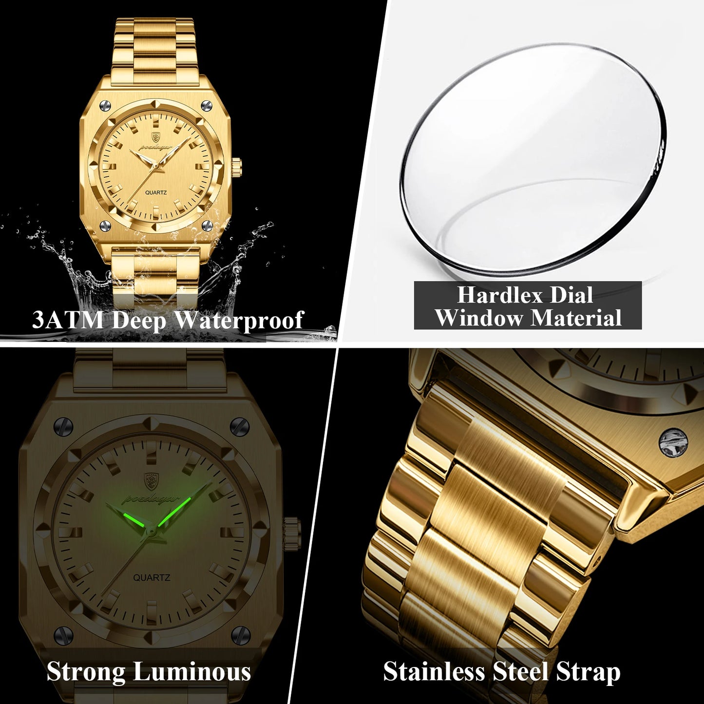 POEDAGAR Luxury Elegant Square Ladies Watch Waterproof